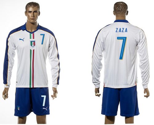 Italy #7 Zaza White Away Long Sleeves Soccer Country Jersey